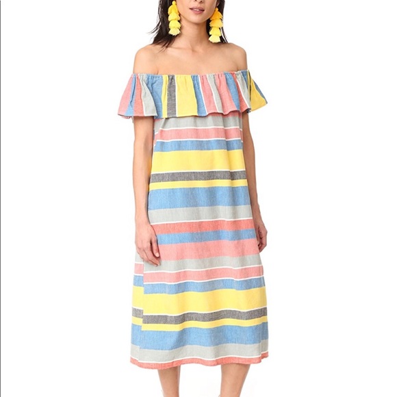 NEW Proud Mary Off The Shoulder Stripe and Ruffle Cotton Dress Size S/M - Picture 2 of 6